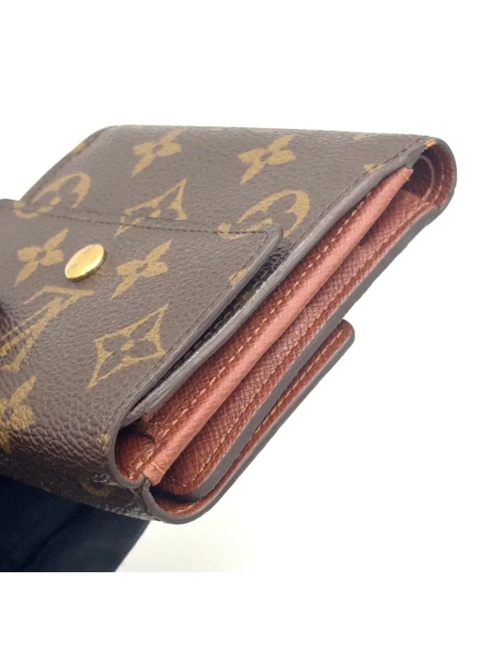 Louis Vuitton Portefeuille Elise Monogram Hook Leather Brown Trifold Wallet Gold